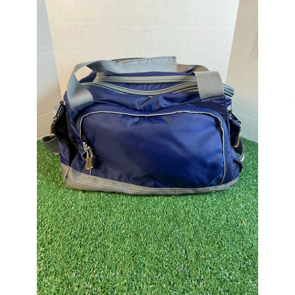 LL Bean Navy Blue Ripstop Nylon Small Duffel Bag Shoulder Strap Insulated Top